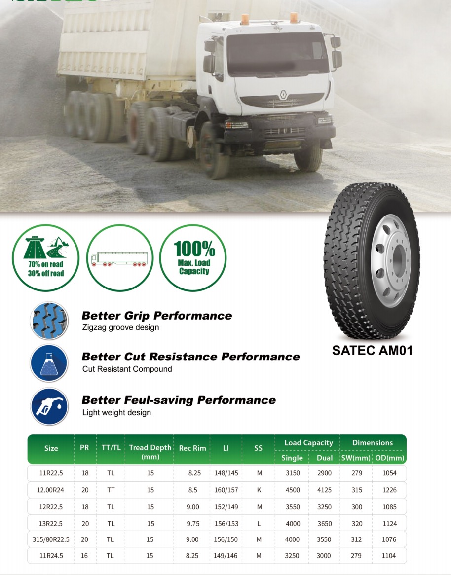 SATEC AM01 tyre tread and sidewall
